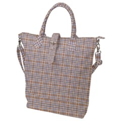 Portuguese Vibes - Brown And White Geometric Plaids Buckle Top Tote Bag by ConteMonfrey