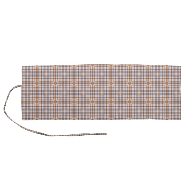 Portuguese Vibes - Brown and white geometric plaids Roll Up Canvas Pencil Holder (M)