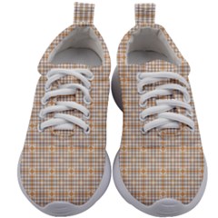 Portuguese Vibes - Brown And White Geometric Plaids Kids Athletic Shoes by ConteMonfrey