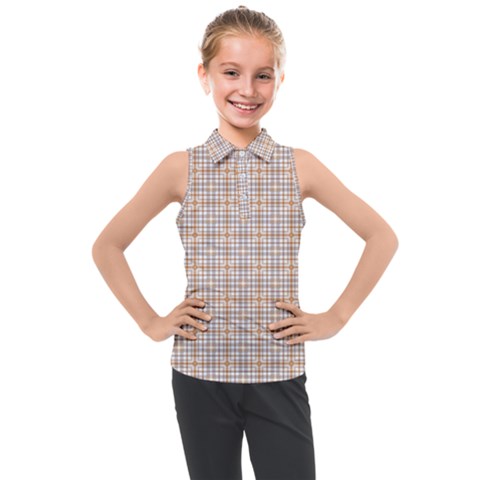 Portuguese Vibes - Brown And White Geometric Plaids Kids  Sleeveless Polo Tee by ConteMonfrey