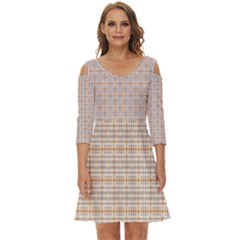 Portuguese Vibes - Brown And White Geometric Plaids Shoulder Cut Out Zip Up Dress by ConteMonfrey