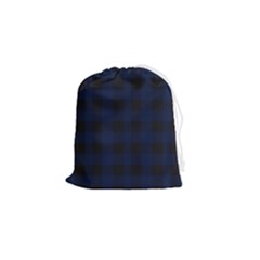 Black And Dark Blue Plaids Drawstring Pouch (small) by ConteMonfrey