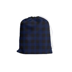 Black And Dark Blue Plaids Drawstring Pouch (medium) by ConteMonfrey