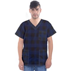 Black And Dark Blue Plaids Men s V-neck Scrub Top