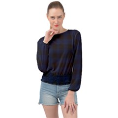 Black And Dark Blue Plaids Banded Bottom Chiffon Top by ConteMonfrey