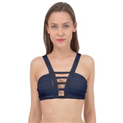 Black And Dark Blue Plaids Cage Up Bikini Top by ConteMonfrey