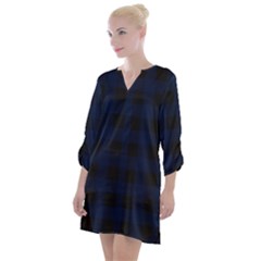 Black And Dark Blue Plaids Open Neck Shift Dress by ConteMonfrey