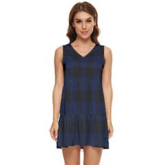 Black And Dark Blue Plaids Tiered Sleeveless Mini Dress by ConteMonfrey