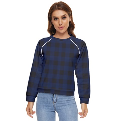 Black And Dark Blue Plaids Women s Long Sleeve Raglan Tee by ConteMonfrey