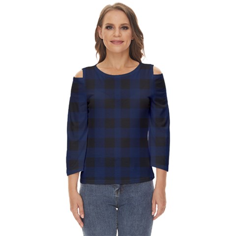 Black And Dark Blue Plaids Cut Out Wide Sleeve Top by ConteMonfrey