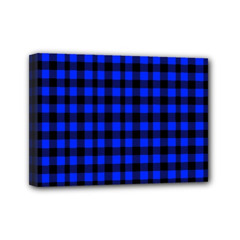 Black And Bic Blue Plaids Mini Canvas 7  X 5  (stretched) by ConteMonfrey