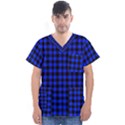 Black and bic blue plaids Men s V-Neck Scrub Top View1