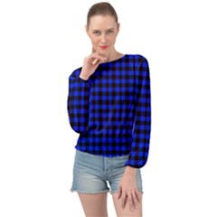 Black And Bic Blue Plaids Banded Bottom Chiffon Top by ConteMonfrey