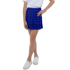 Black And Bic Blue Plaids Kids  Tennis Skirt by ConteMonfrey