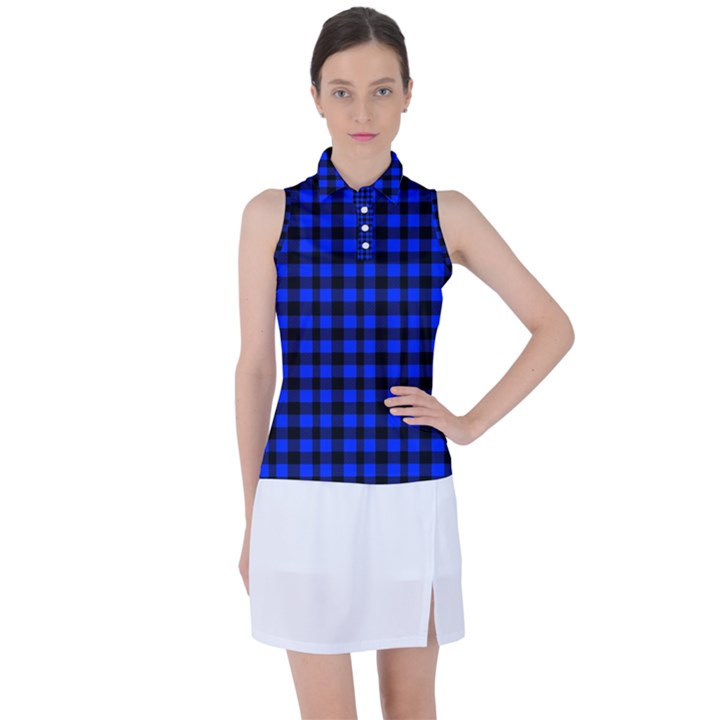 Black and bic blue plaids Women s Sleeveless Polo Tee