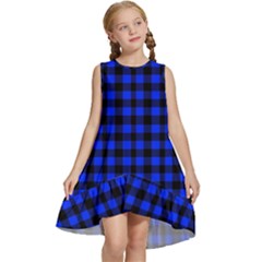 Black And Bic Blue Plaids Kids  Frill Swing Dress by ConteMonfrey