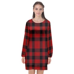 Red And Black Plaids Long Sleeve Chiffon Shift Dress  by ConteMonfrey