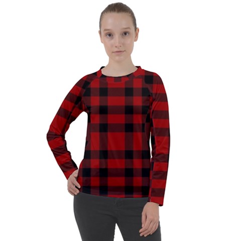 Red And Black Plaids Women s Long Sleeve Raglan Tee by ConteMonfrey