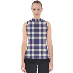 Dark Blue Plaid Mock Neck Shell Top by ConteMonfrey