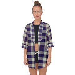 Dark Blue Plaid Open Front Chiffon Kimono by ConteMonfrey