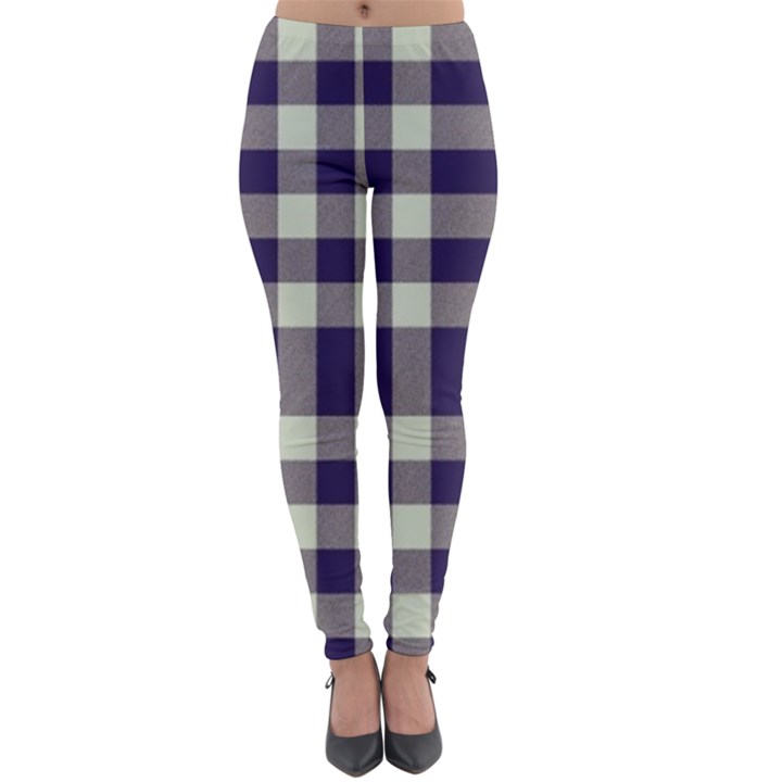 Dark Blue Plaid Lightweight Velour Leggings