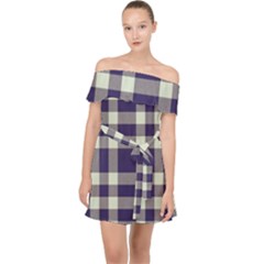 Dark Blue Plaid Off Shoulder Chiffon Dress by ConteMonfrey