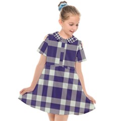 Dark Blue Plaid Kids  Short Sleeve Shirt Dress by ConteMonfrey