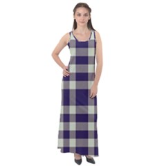 Dark Blue Plaid Sleeveless Velour Maxi Dress by ConteMonfrey