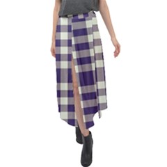 Dark Blue Plaid Velour Split Maxi Skirt by ConteMonfrey