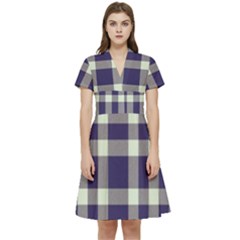 Dark Blue Plaid Short Sleeve Waist Detail Dress by ConteMonfrey