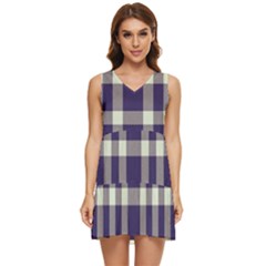 Dark Blue Plaid Tiered Sleeveless Mini Dress by ConteMonfrey