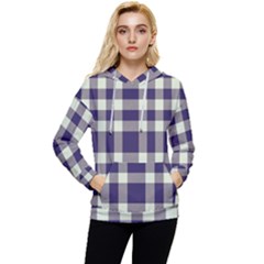 Dark Blue Plaid Women s Lightweight Drawstring Hoodie by ConteMonfrey