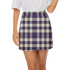 Dark Blue Plaid Mini Front Wrap Skirt by ConteMonfrey