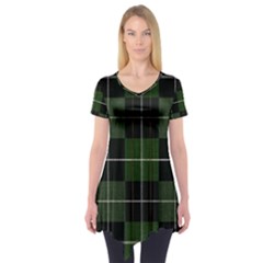 Modern Green Plaid Short Sleeve Tunic  by ConteMonfrey