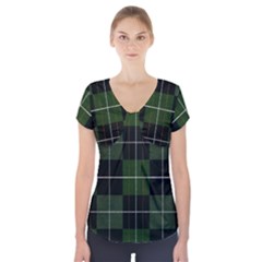 Modern Green Plaid Short Sleeve Front Detail Top by ConteMonfrey