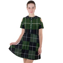 Modern Green Plaid Short Sleeve Shoulder Cut Out Dress  by ConteMonfrey