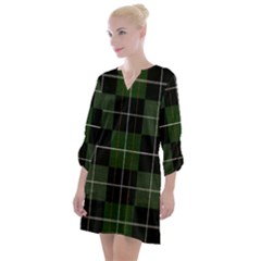 Modern Green Plaid Open Neck Shift Dress by ConteMonfrey