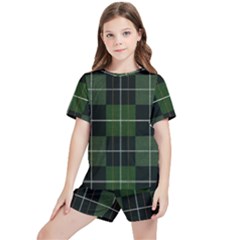 Modern Green Plaid Kids  Tee And Sports Shorts Set by ConteMonfrey