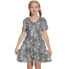 Weird Cute Fantasy Monsters Motif Pattern Kids  Short Sleeve Tiered Mini Dress by dflcprintsclothing