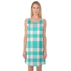 Turquoise Small Plaids  Sleeveless Satin Nightdress by ConteMonfrey