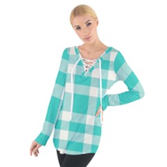 Turquoise Small Plaids  Tie Up Tee by ConteMonfrey