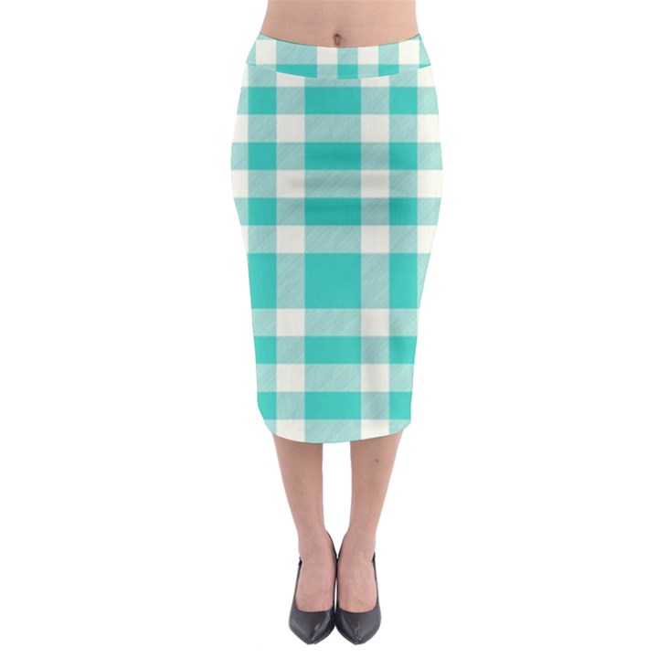 Turquoise small Plaids  Midi Pencil Skirt