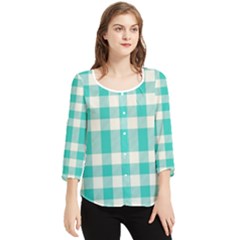 Turquoise Small Plaids  Chiffon Quarter Sleeve Blouse by ConteMonfrey