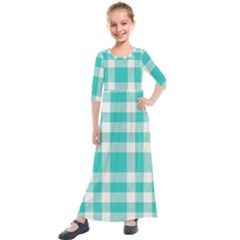 Turquoise Small Plaids  Kids  Quarter Sleeve Maxi Dress by ConteMonfrey