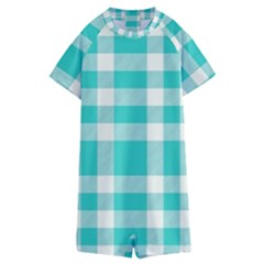 Turquoise Small Plaids  Kids  Boyleg Half Suit Swimwear by ConteMonfrey