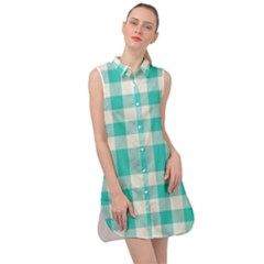 Turquoise Small Plaids  Sleeveless Shirt Dress by ConteMonfrey