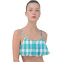 Turquoise small Plaids  Frill Bikini Top View1