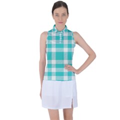 Turquoise Small Plaids  Women s Sleeveless Polo Tee by ConteMonfrey