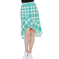 Turquoise Small Plaids  Frill Hi Low Chiffon Skirt by ConteMonfrey