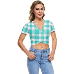 Turquoise Small Plaids  Short Sleeve Foldover Tee by ConteMonfrey